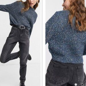 TOPSHOP Topshop Neppy Pointelle Sweater Size UK XL US 14 Blue NEW $68